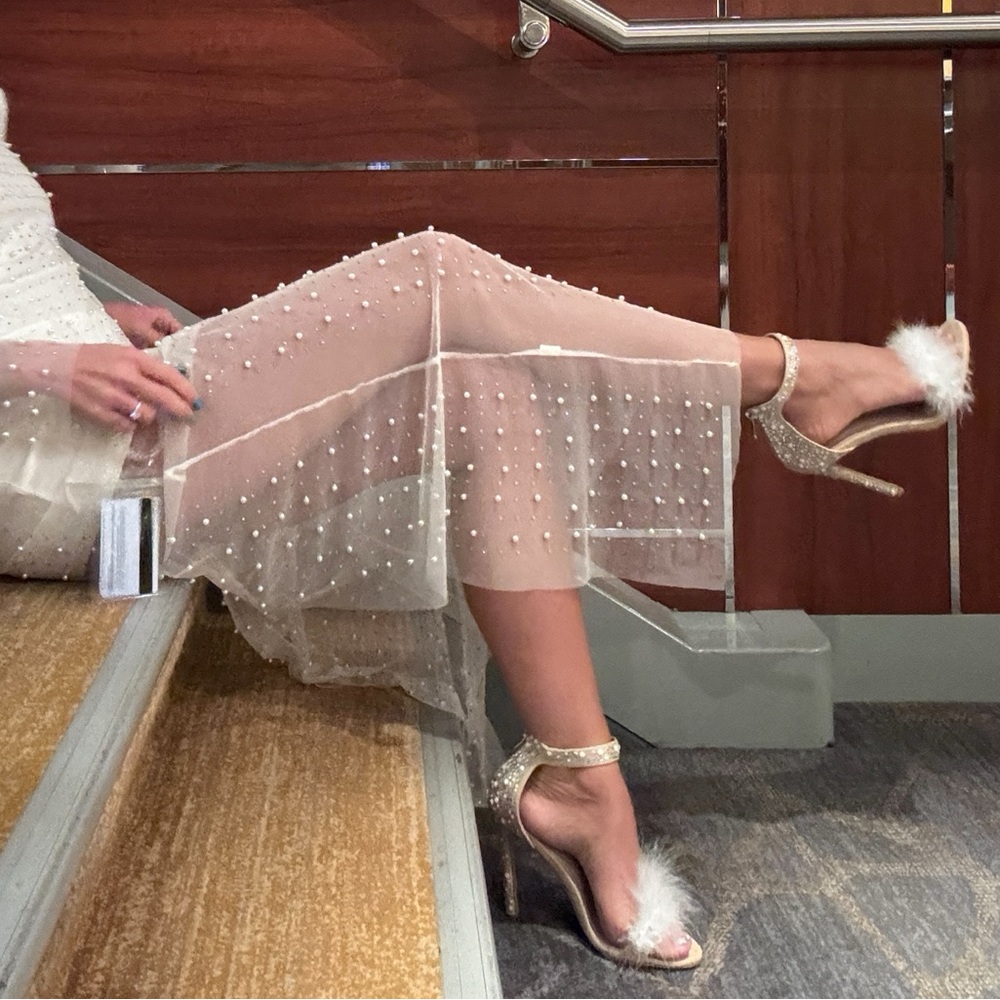 Chic Gold Pearl-Embellished Heels